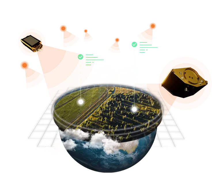 EOS SAT Satellites monitoring fields and forests
