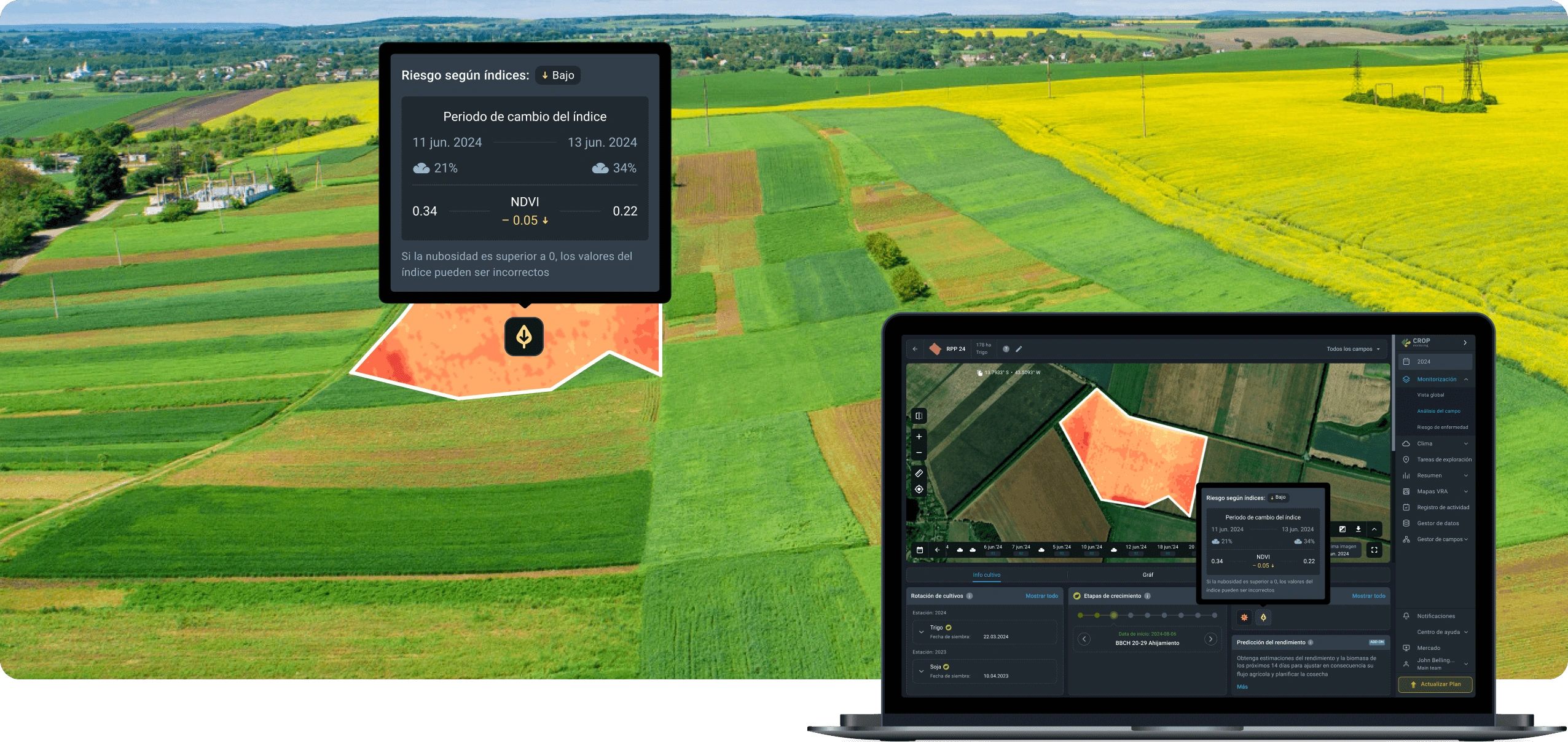campo agrícola con riesgo activo
